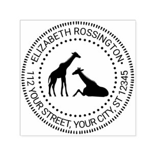 Twee Giraffes Silhouette #1N Naam Retouradres Zelfinktende Stempel