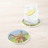 Twee Giraffes Zandsteen Onderzetter (Zijkant)
