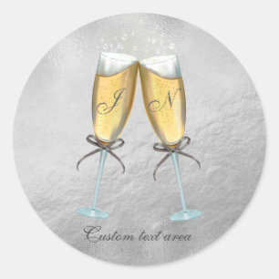 Twee glazen bruisende namaakfolie zilver op maat ronde sticker