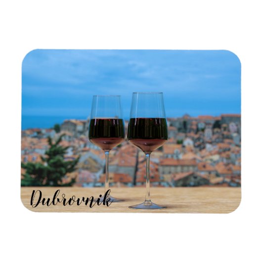 Twee glazen rode wijn met uitzicht van Dubrovnik M Magneet (Horizontaal)