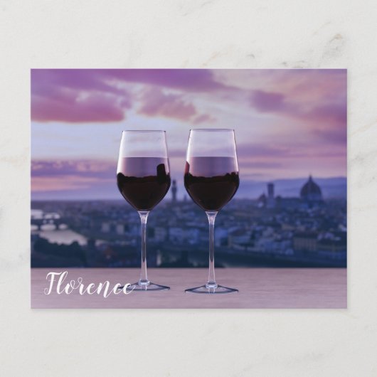 Twee glazen rode wijn op Florence skyline Briefkaart (Voorkant)
