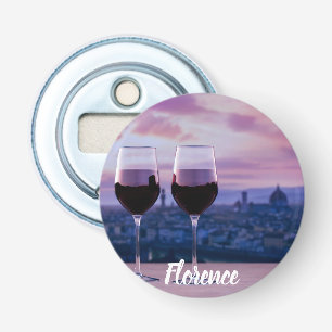 Twee glazen rode wijn op Florence skyline Button Flesopener