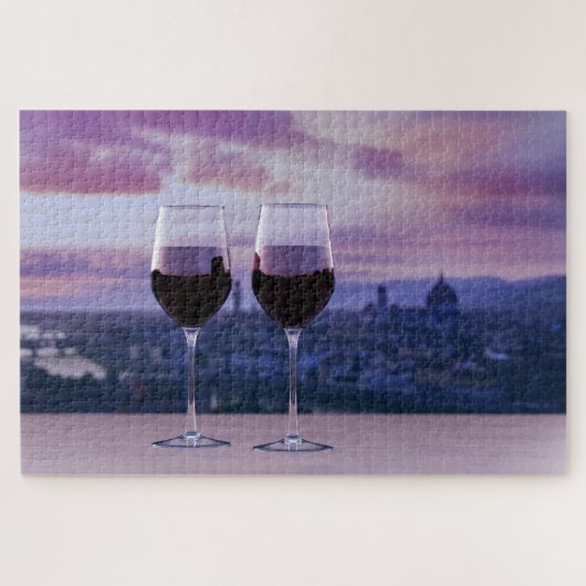 Twee glazen rode wijn op Florence skyline Legpuzzel (Horizontaal)