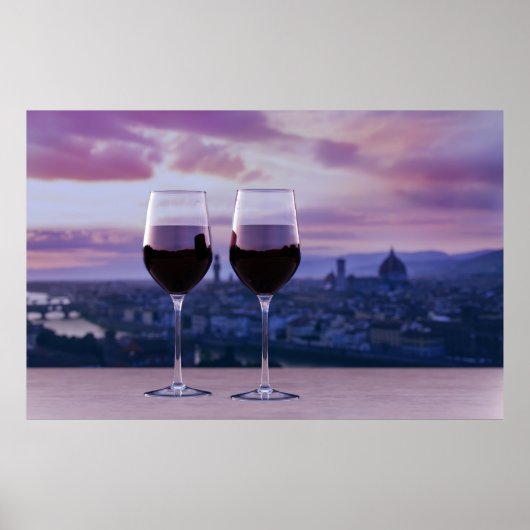 Twee glazen rode wijn op Florence skyline Poster (Voorkant)