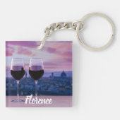 Twee glazen rode wijn op Florence skyline Sleutelhanger (Achterkant)