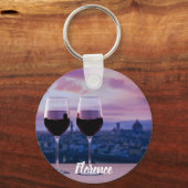 Twee glazen rode wijn op Florence skyline Sleutelhanger (Voorkant)