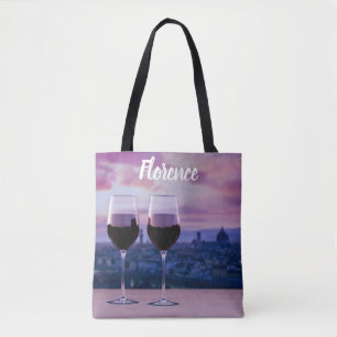 Twee glazen rode wijn op Florence skyline Tote Bag