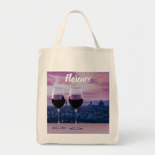 Twee glazen rode wijn op Florence skyline Tote Bag