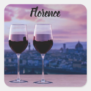 Twee glazen rode wijn op Florence skyline Vierkante Sticker
