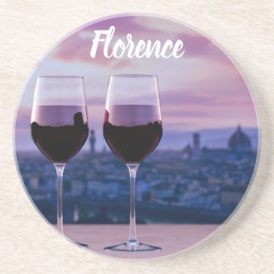 Twee glazen rode wijn op Florence skyline Zandsteen Onderzetter