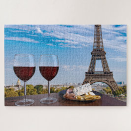 Twee glazen wijn in het café in Parijs Legpuzzel
