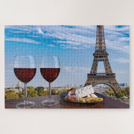 Twee glazen wijn in het café in Parijs Legpuzzel (Horizontaal)