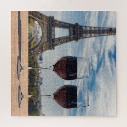 Twee glazen wijn met Eiffeltoren Legpuzzel (Horizontaal)