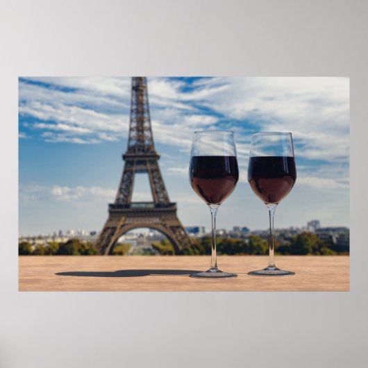 Twee glazen wijn met Eiffeltoren Poster (Voorkant)