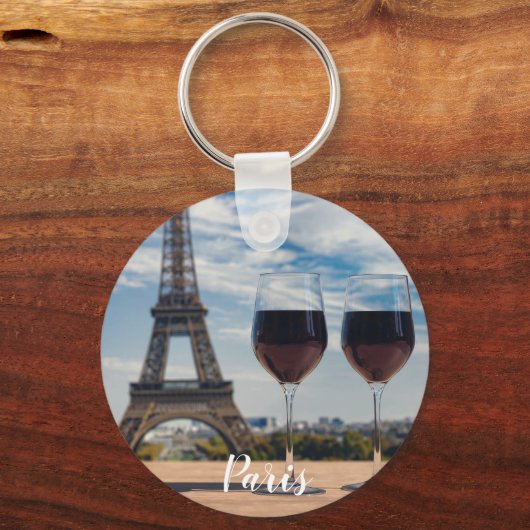 Twee glazen wijn met Eiffeltoren Sleutelhanger (Voorkant)