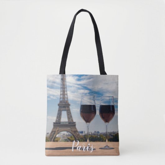 Twee glazen wijn met Eiffeltoren Tote Bag (Voorkant)