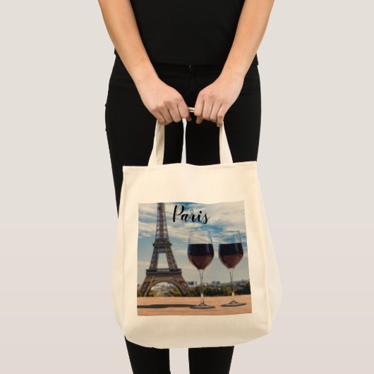 Twee glazen wijn met Eiffeltoren Tote Bag (Voorkant (product))