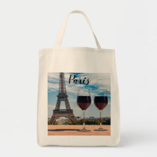 Twee glazen wijn met Eiffeltoren Tote Bag
