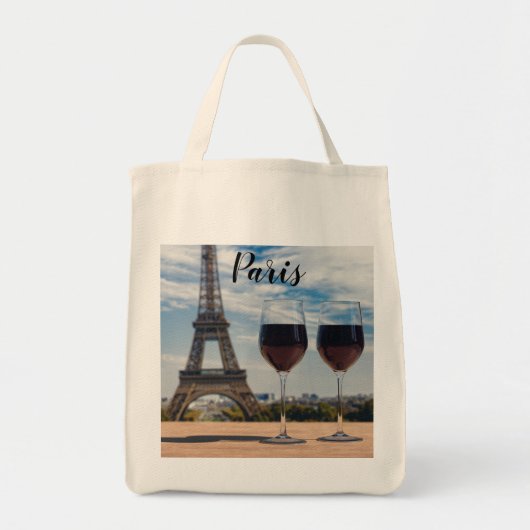 Twee glazen wijn met Eiffeltoren Tote Bag (Voorkant)