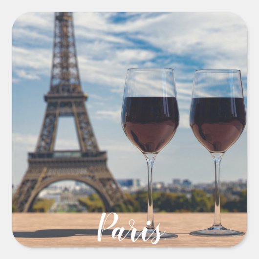 Twee glazen wijn met Eiffeltoren Vierkante Sticker (Voorkant)