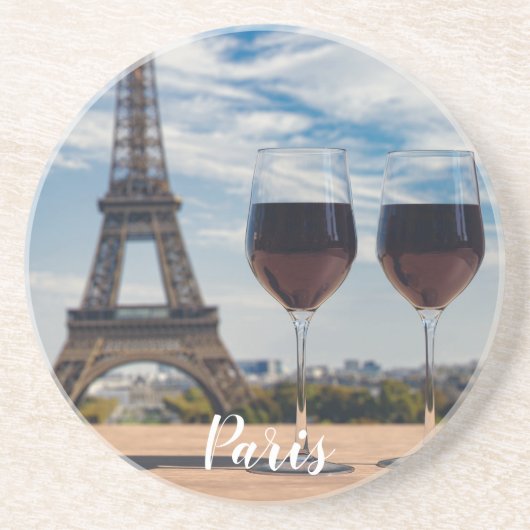 Twee glazen wijn met Eiffeltoren Zandsteen Onderzetter (Voorkant)