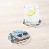 Twee glazen wijn met Eiffeltoren Zandsteen Onderzetter (Zijkant)
