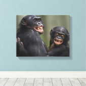 Twee glimlende bonobo's canvas afdruk (Insitu (Houten vloer))