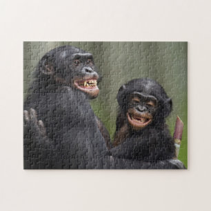 Twee glimlende bonobo's legpuzzel
