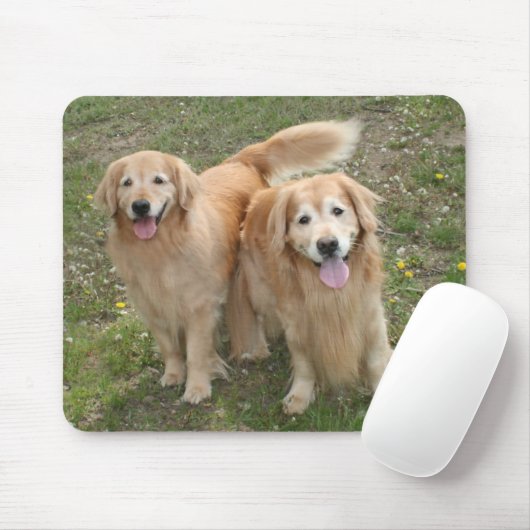 Twee glimlende Golden Retriever Dogs in het Park Muismat (Met muis)