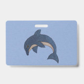 Twee Glittery Jumping Dolphins Dark Blue White Badge (Achterkant)
