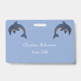 Twee Glittery Jumping Dolphins Dark Blue White Badge