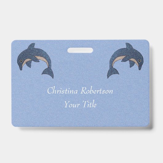 Twee Glittery Jumping Dolphins Dark Blue White Badge (Voorzijde)