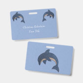 Twee Glittery Jumping Dolphins Dark Blue White Badge (Voor- en achterkant)