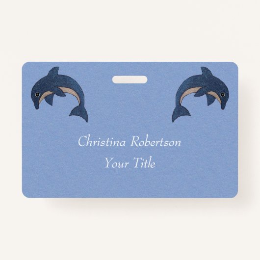 Twee Glittery Jumping Dolphins Dark Blue White Badge (Voorkant)