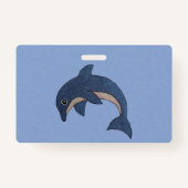 Twee Glittery Jumping Dolphins Dark Blue White Badge (Achterkant)