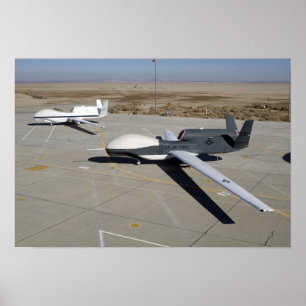 Twee Global Hawks parkeerden op een helling Poster