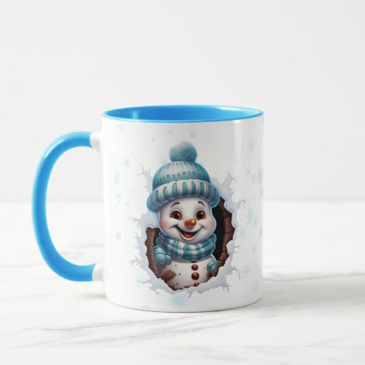 Twee gluren sneeuwmannen in blauw kerst koffie Mok (Links)