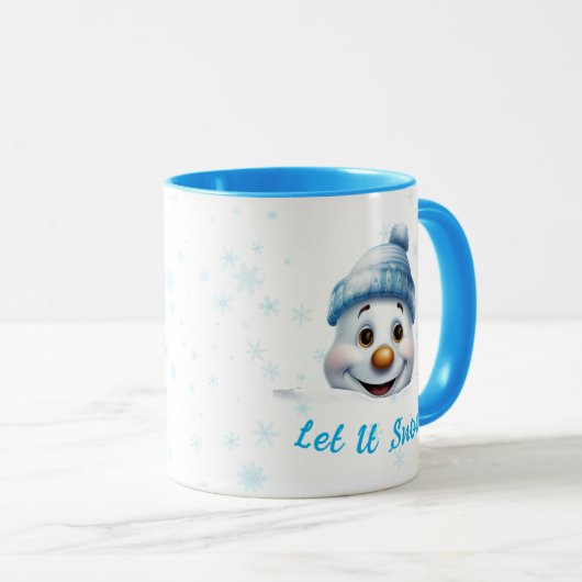 Twee gluren sneeuwmannen in blauw kerst koffie Mok (Voorkant rechts)