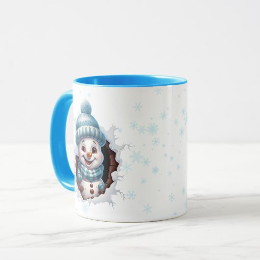 Twee gluren sneeuwmannen in blauw kerst koffie Mok (Voorkant links)