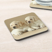 Twee Golden Labrador Puppies Bier Onderzetter (Linkerzijde)