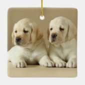 Twee Golden Labrador Puppies Keramisch Ornament (Achterkant)