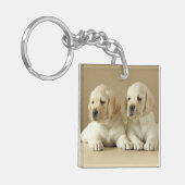 Twee Golden Labrador-Puppies Sleutelhanger (Voorkant Links)