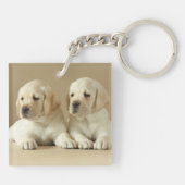Twee Golden Labrador-Puppies Sleutelhanger (Achterkant)