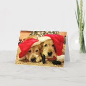 Twee Golden Retriever-honden in Kerstmis in Santa  Feestdagen Kaart (Voorkant)