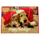 Twee Golden Retriever-honden in Kerstmis in Santa Groot Cadeauzakje (Voorkant)