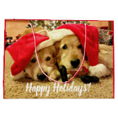 Twee Golden Retriever-honden in Kerstmis in Santa Groot Cadeauzakje (Achterkant)
