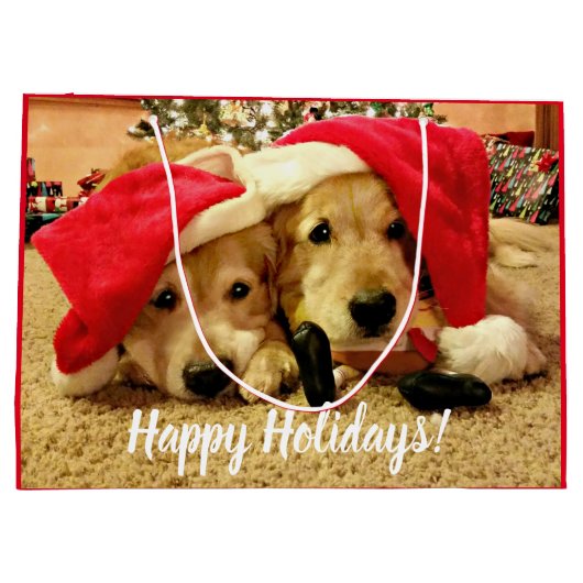 Twee Golden Retriever-honden in Kerstmis in Santa  Groot Cadeauzakje (Achterkant)