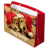 Twee Golden Retriever-honden in Kerstmis in Santa  Groot Cadeauzakje (Achterkant Gekanteld)