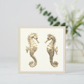 Twee Golden Seahorses Elegant Zee Ocean Wildlife Kaart (Staand voorkant)