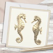 Twee Golden Seahorses Elegant Zee Ocean Wildlife Kaart
